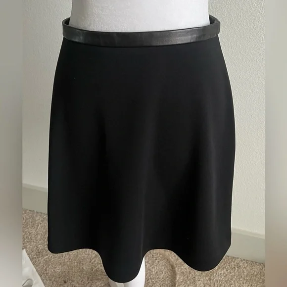 Sandro Black A-Line leather trim Midi Skirt - Picture 2 of 8